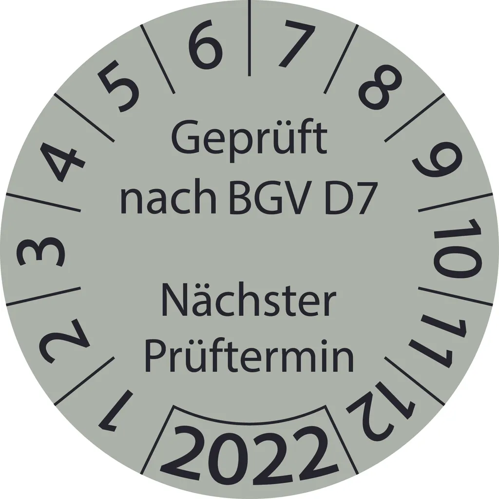 10 Stück "Prüfetiketten" 50 mm -selbstklebende " nach BGV D7 Nächster Prüftermin, Startjahr: 2022" ES-PRBGVD7NP-1-2022-50-154-PA